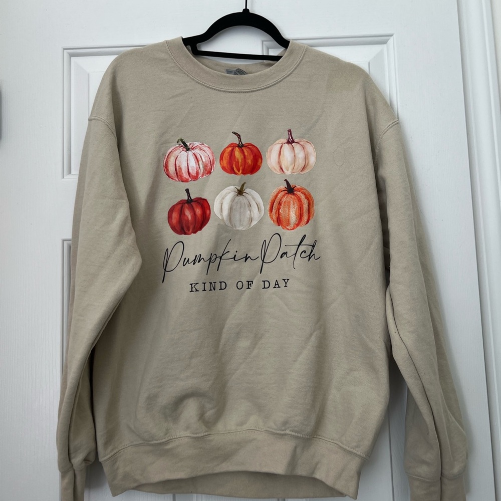 Pumpkin Patch Graphic Crewneck Sweatshirt - Beige